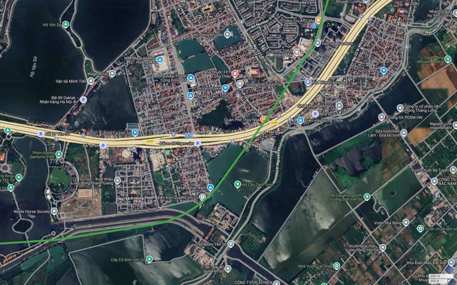 Tuyến metro số 4 Hà Nội cắt Vành đai 3 và Quốc lộ 1A tại Yên Sở, đi sát khu đô thị Gamuda Gardens quận Hoàng Mai