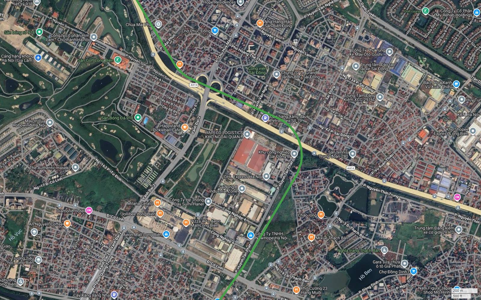 Tuyến metro số 4 Hà Nội cắt Quốc lộ 5 tại nút Sài Đồng cạnh Khu công nghiệp Sài Đồng B và Aeon Mall Long Biên