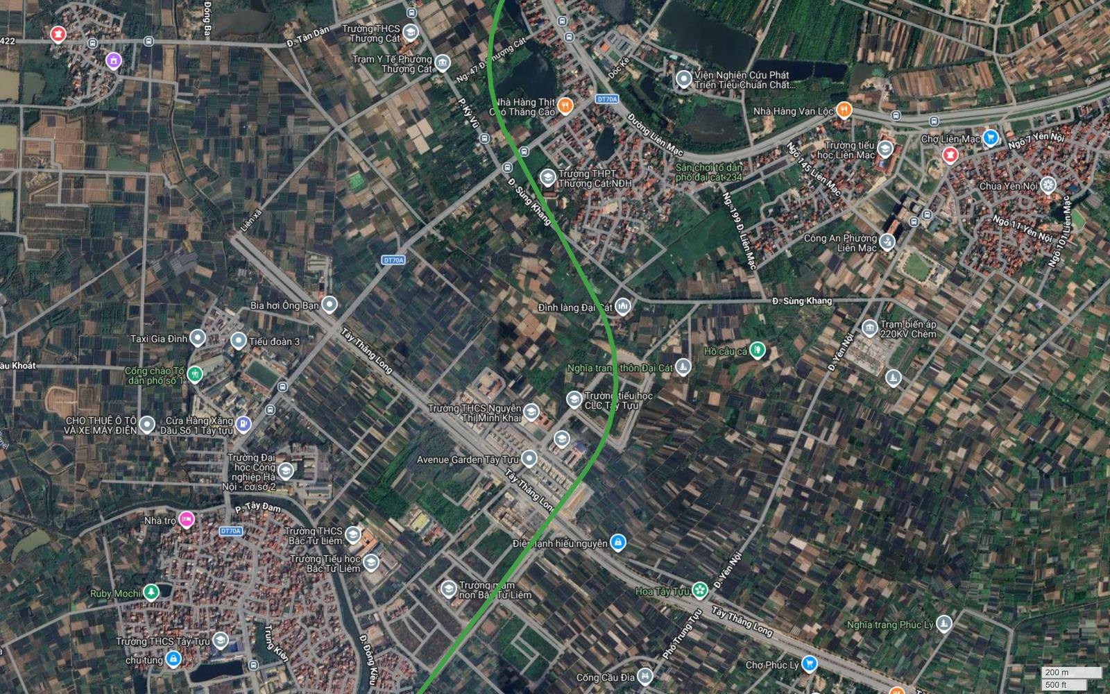 Khung ảnh cuối cùng của tuyến metro số 4 Hà Nội tại Đại Cát và Tây Tựu, nơi vạch xanh quay về đúng toạ độ đã xuất phát